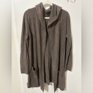Barefoot Dreams CozyChic Lite Hooded Cardigan in Taupe Brown